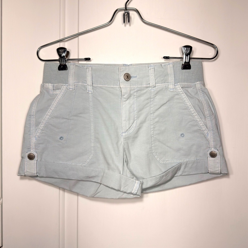 American Eagle Light Blue Stretch Cargo Shorts Ribbed Waistband Size 000
